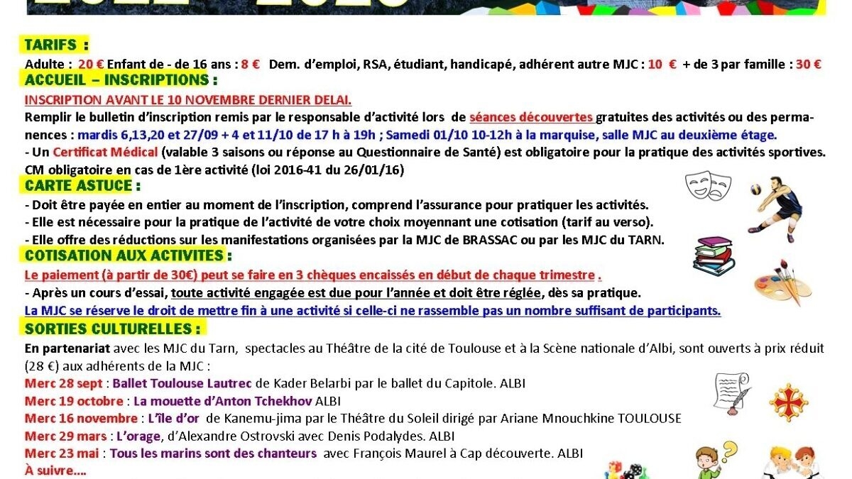 découvrez la mjc du tarn, un lieu dynamique dédié à la culture et aux activités de loisirs pour tous. rejoignez-nous pour des ateliers, des spectacles et des événements enrichissants qui favorisent le lien social et la créativité dans la région.
