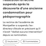 découvrez les enjeux et les mesures prises suite à la suspension d’un référent accusé de pédopornographie. analyse des faits, réactions et conséquences dans le secteur concerné.